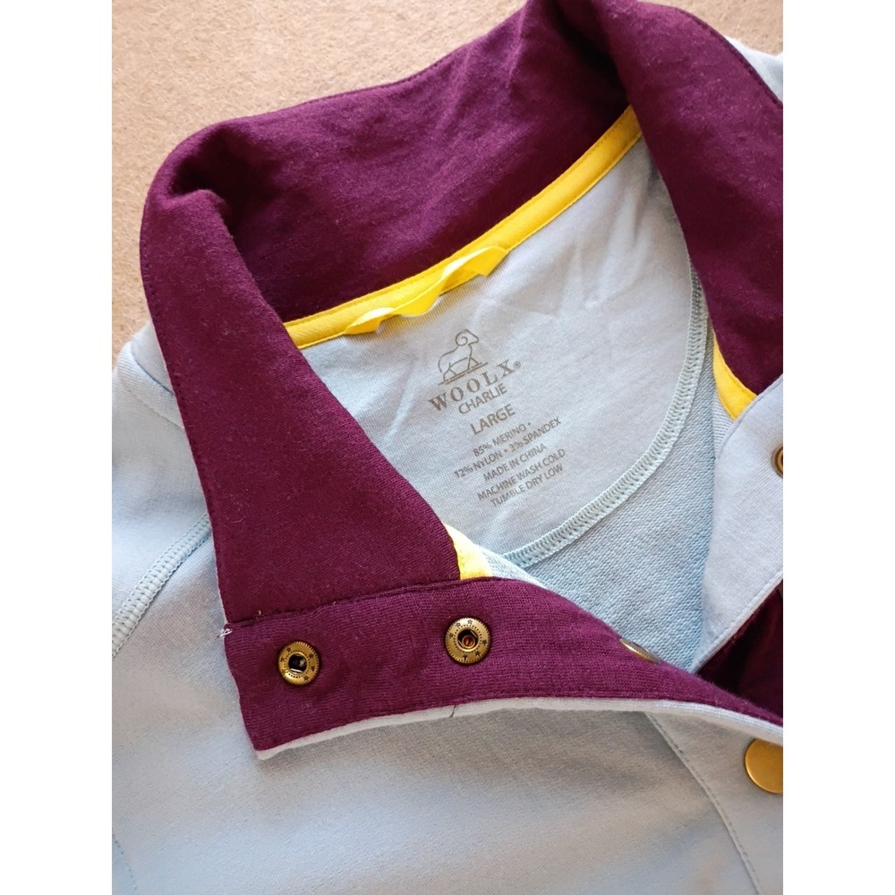 Woolx Charlie Merino Wool Pullover Women's Sz L Blue Zip Pockets - Picture 3 of 7